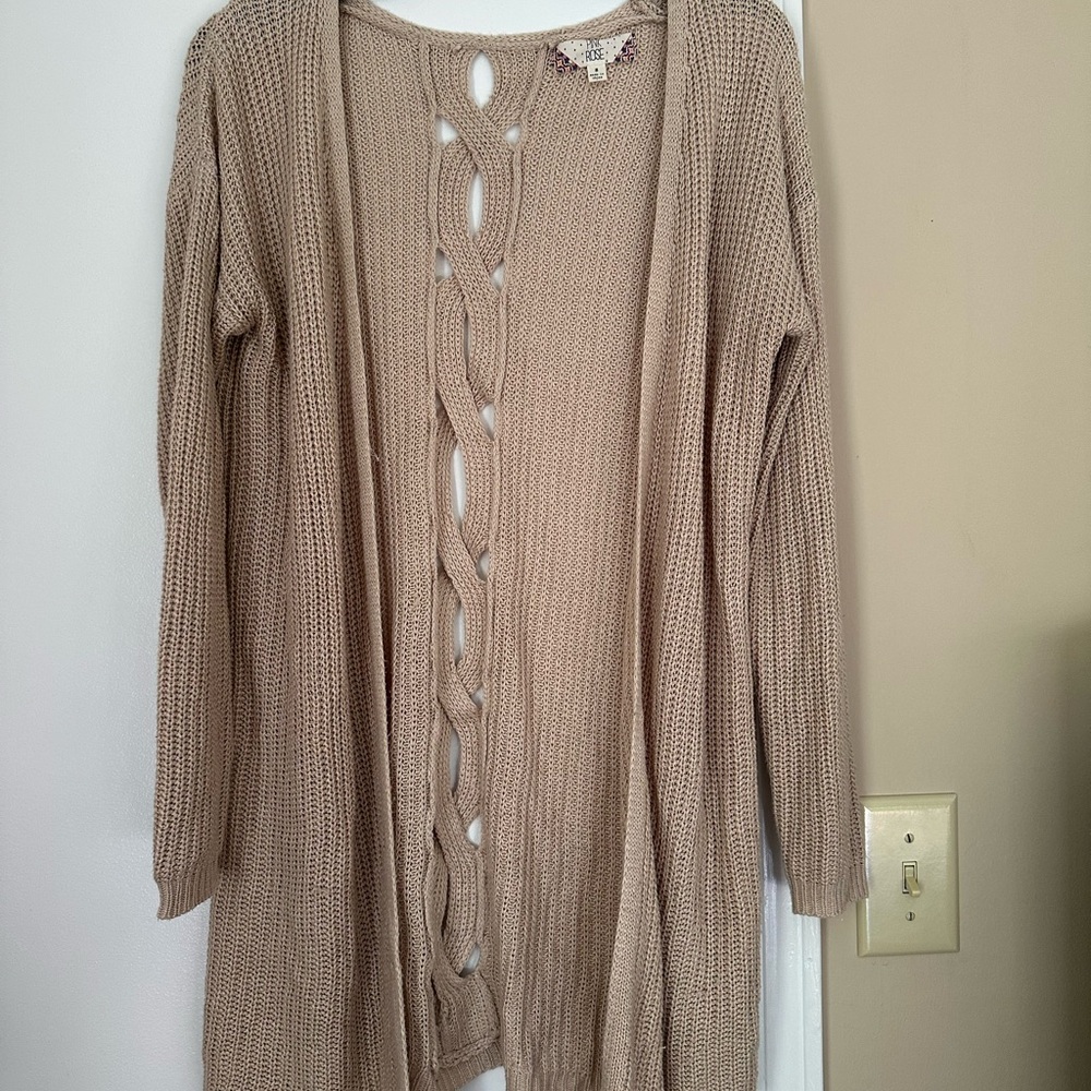 Pink Rose Beige Open-Front Cardigan